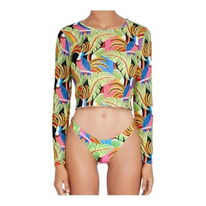 Free People x It's Now Cool Palma Tropical Print Long Sleeve Mesh Crop‎ Top